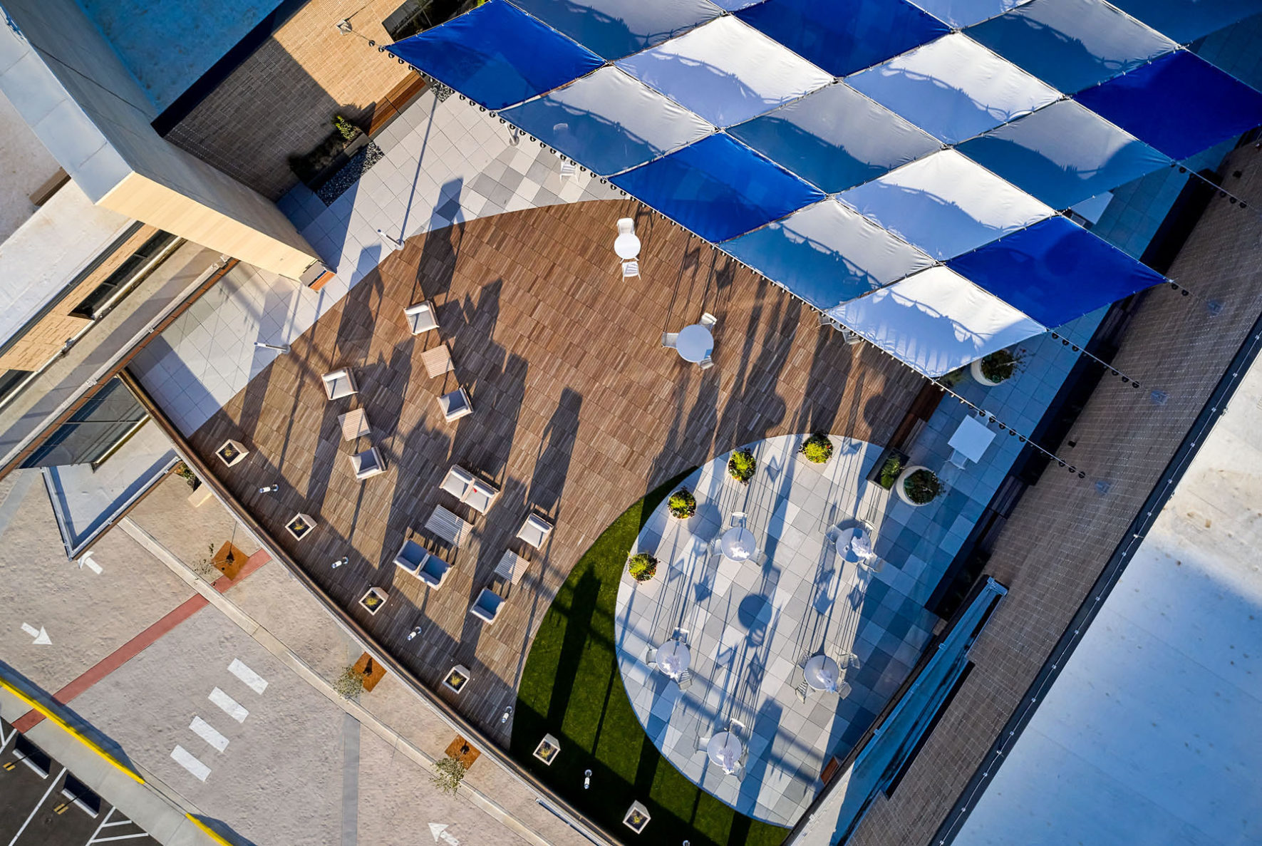 Birds-eye view of rooftop are at LMH Health west in Lawrence KS by McCowngordon Construction