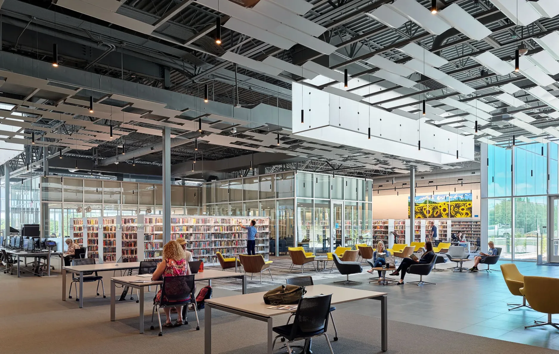 open-area seating at the Indian creek library in olathe, kansas
