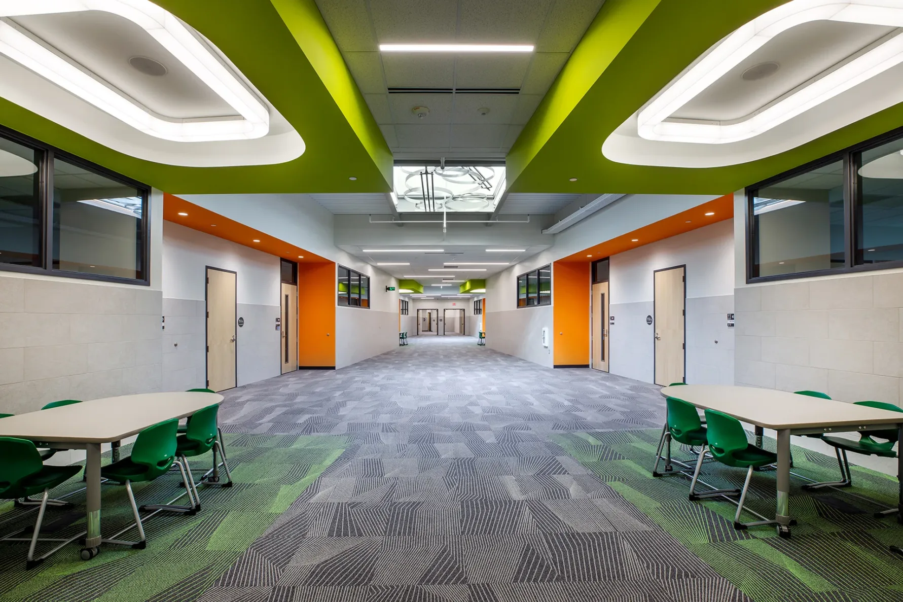 stone creek elementary school hallway with fun colors