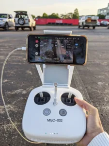 Julia Guerra, Senior VDC Specialist utilizing drone technology at McCownGordon at a jobsite