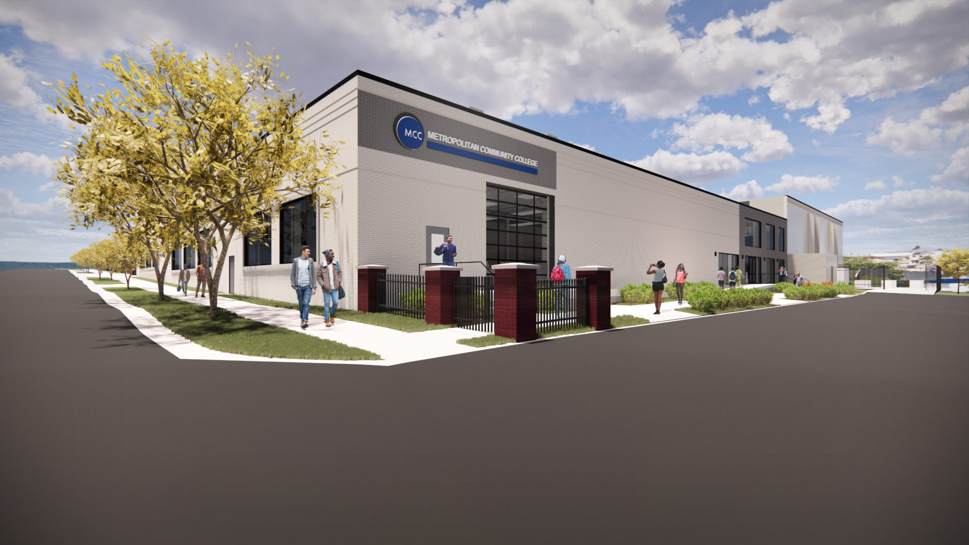 A rendering of the exterior of AMI at MCC constructed by McCownGordon