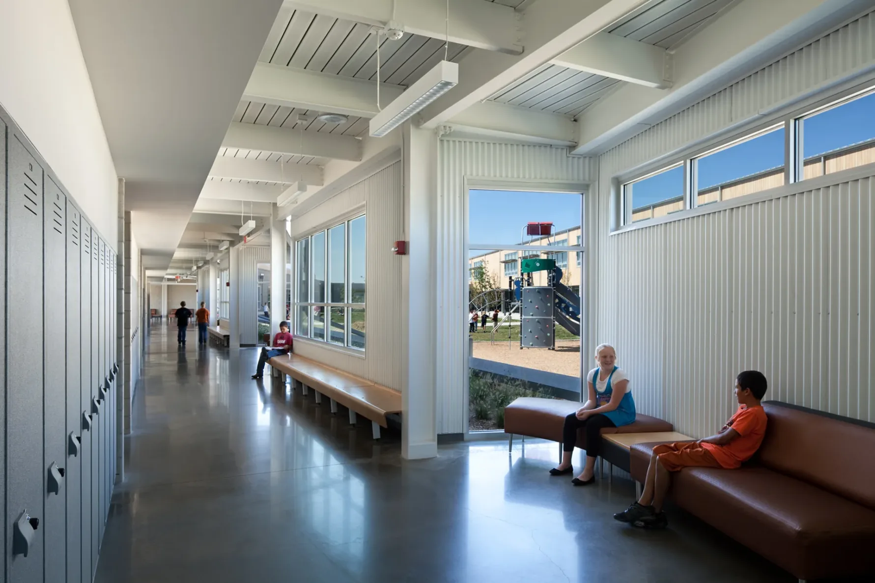 A hallway inside of Greensburg School, built by McCownGordon