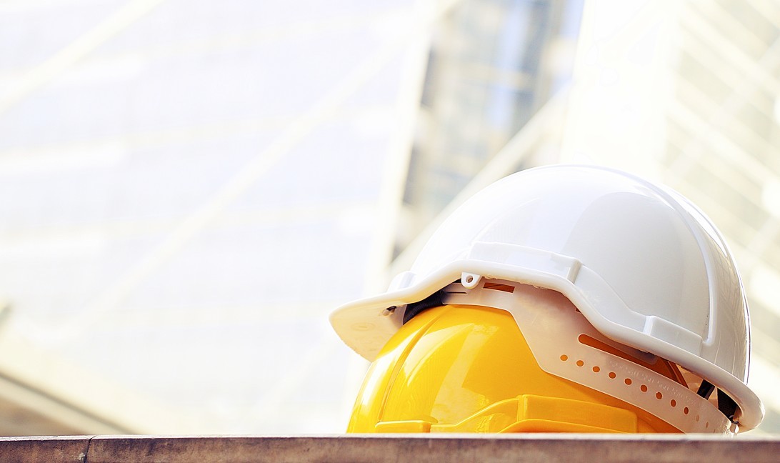 photo of construction hats as part of a construction safety program