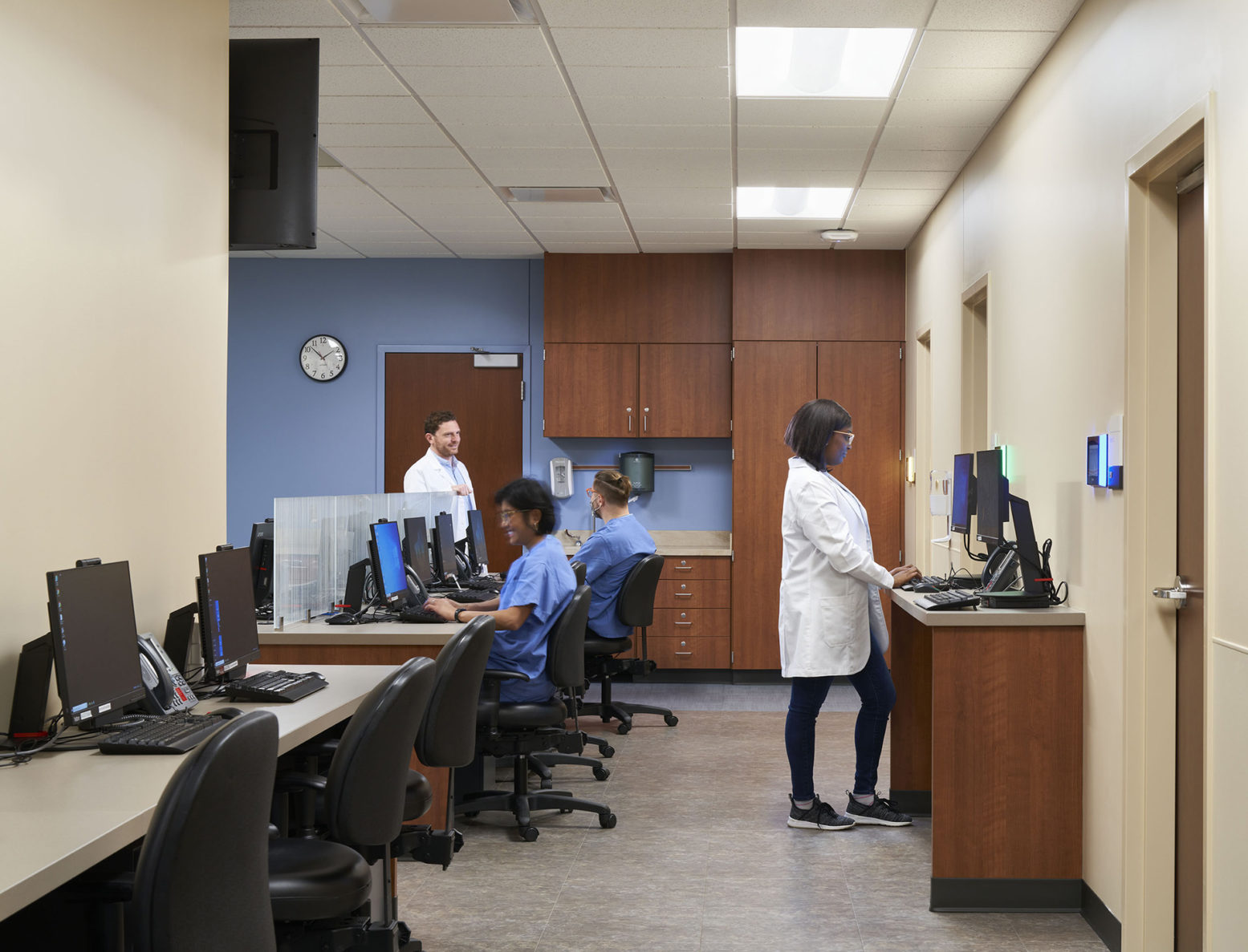 Truman Medical Center University II work stations with people