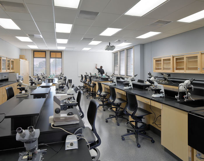 science lab with microscopes at Morris Hall, University of Central Missouri