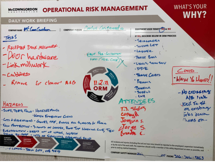 Construction site safety planned out using a whiteboard ORM