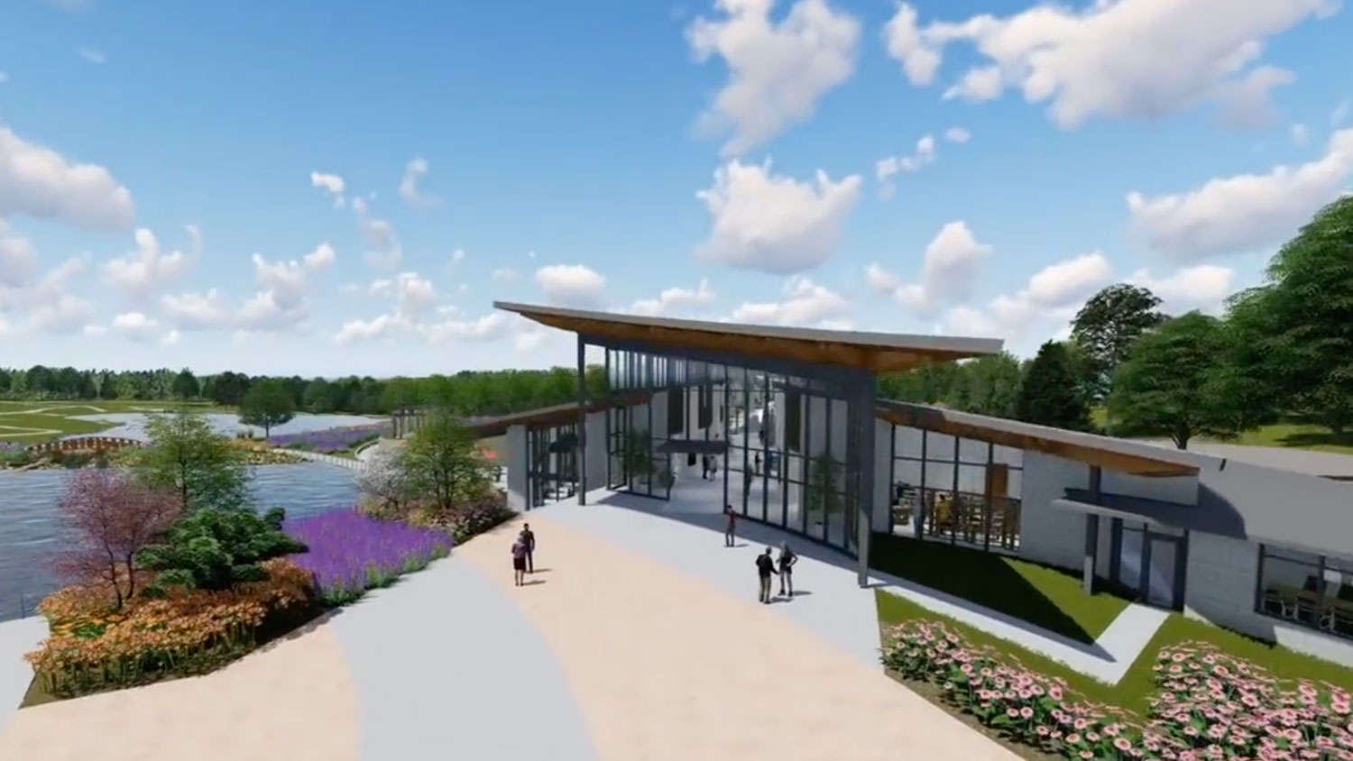A rendering of the Overland Park Arboretum Visitors Center, a McCownGordon Construction project