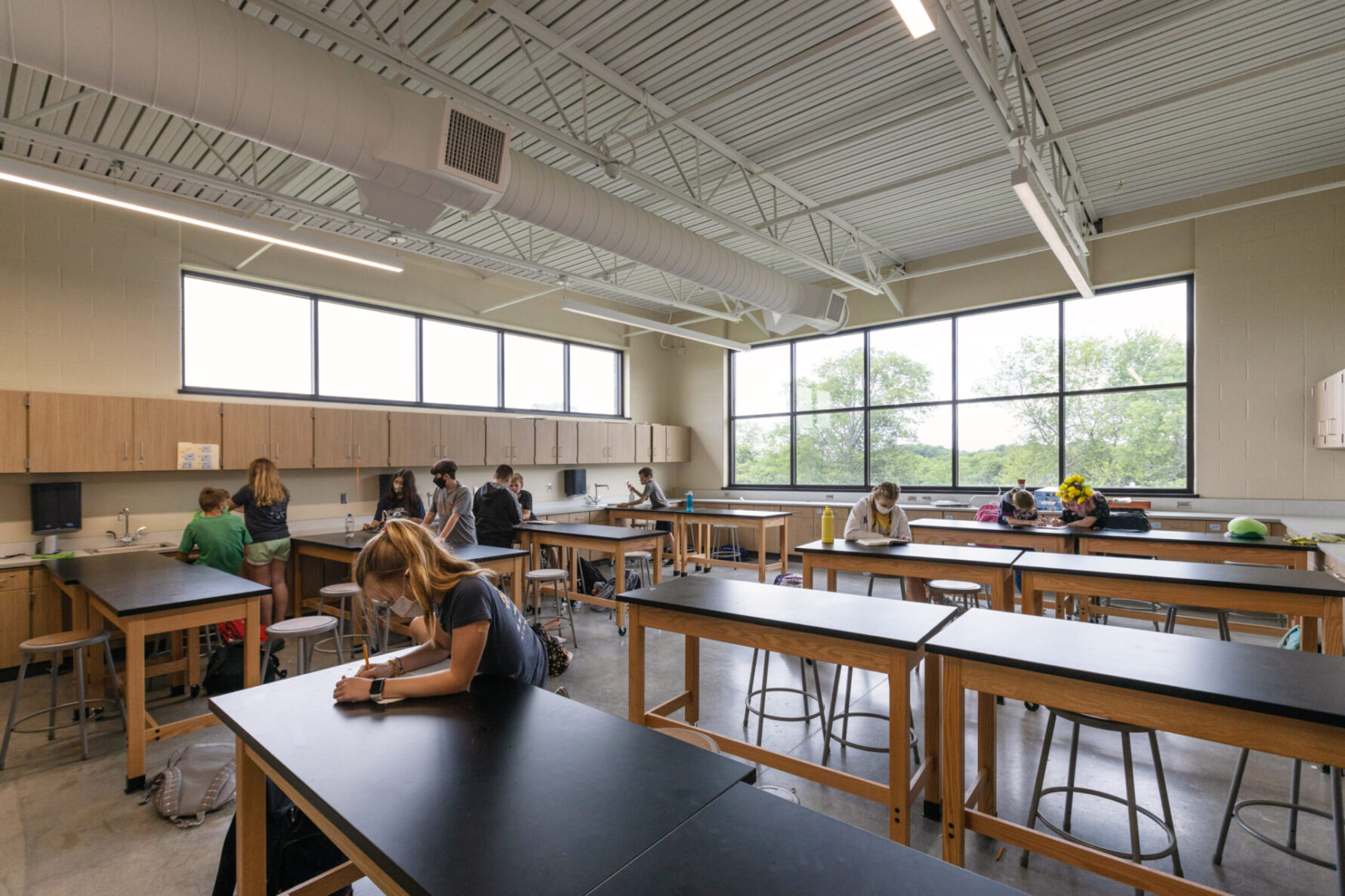 Students learning in a classroom at Basehor Linwood Middle School, built by McCownGordon