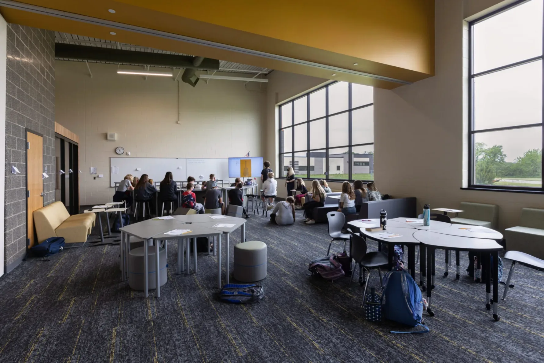 Students learning in a classroom at Basehor Linwood Middle School, built by McCownGordon