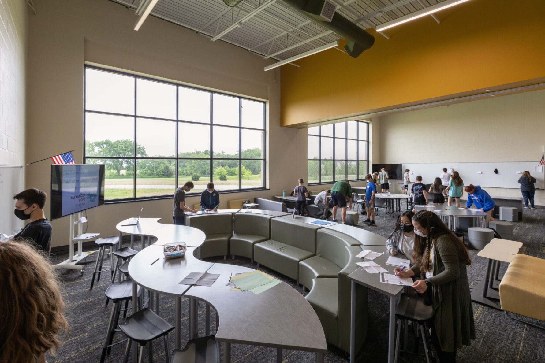 Students learning in a classroom at Basehor Linwood Middle School, built by McCownGordon