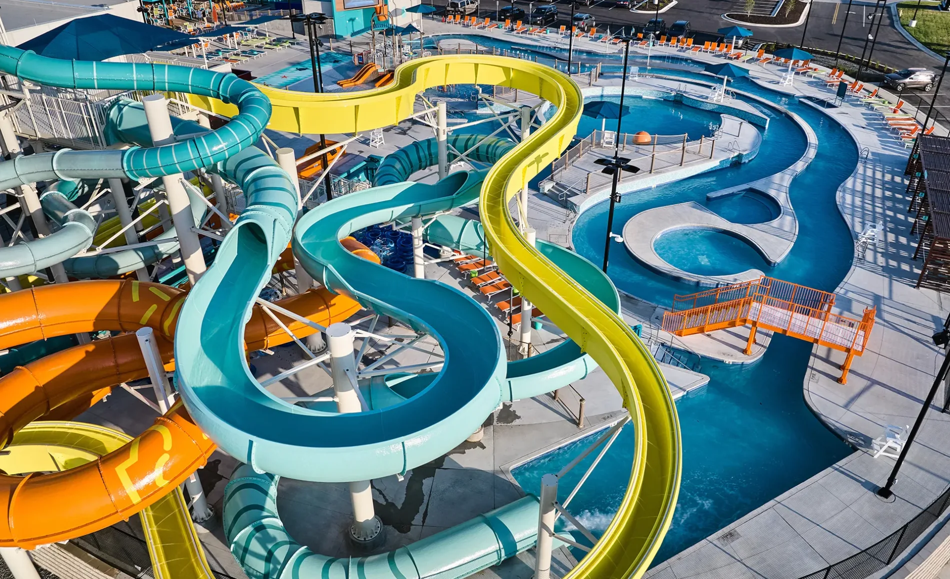 Slides and lazy river at the City of Blue Springs Blue Surf Bay Waterpark
