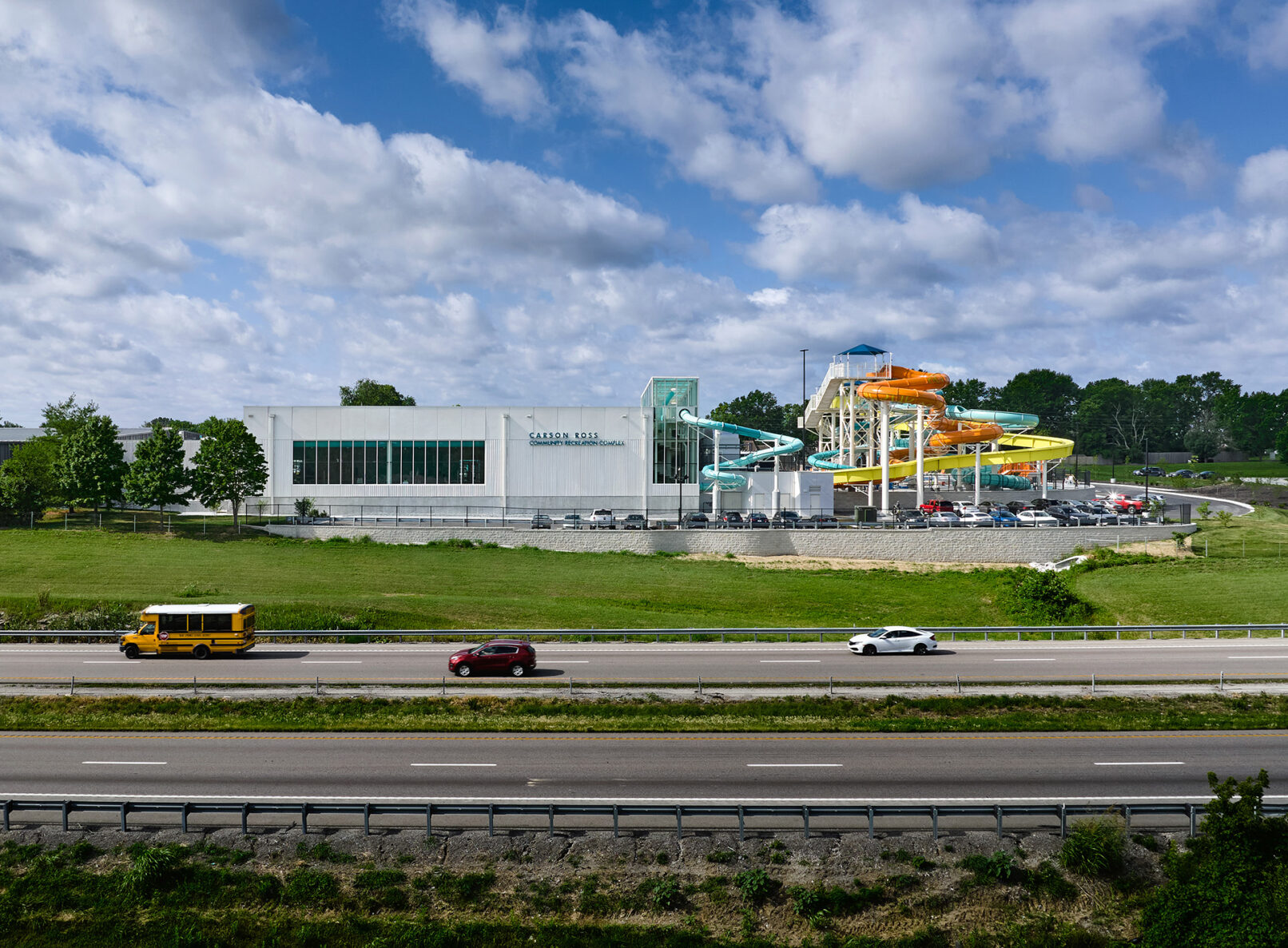 View of the City of Blue Springs Blue Surf Bay Waterpark from the road