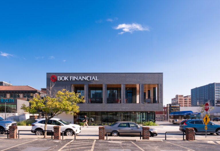 BOK Financial building built by McCownGordon with a few cars sitting out front