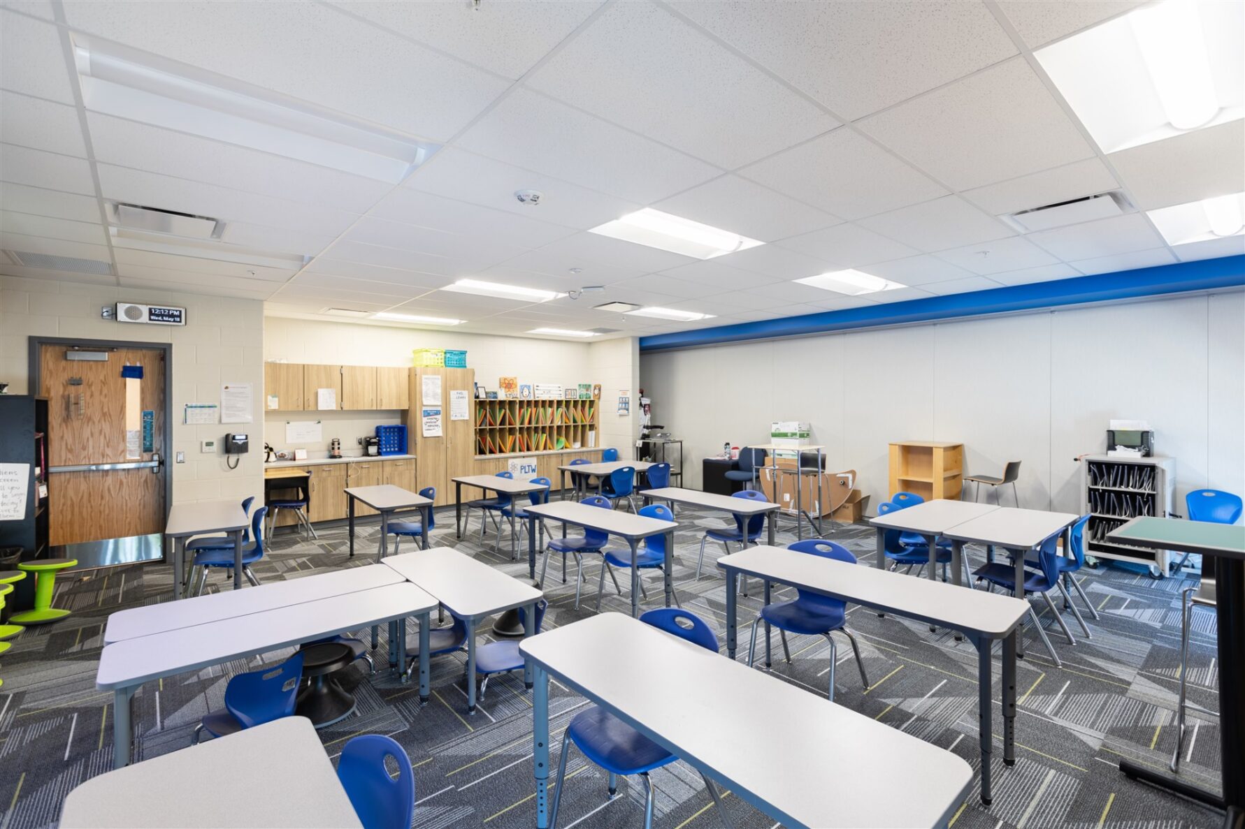 An empty classroom at the NKC Gateway 6th Grade Center, renovated by McCownGordon Construction