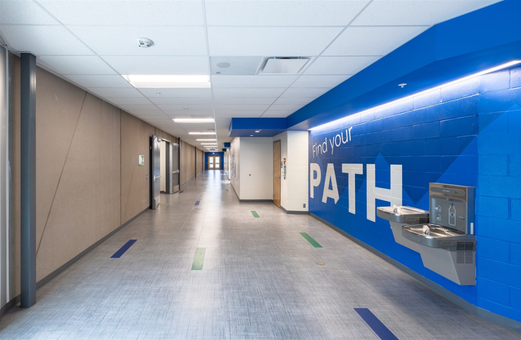The hallway at NKC Gateway 6th Grade Center, renovated by McCownGordon Construction
