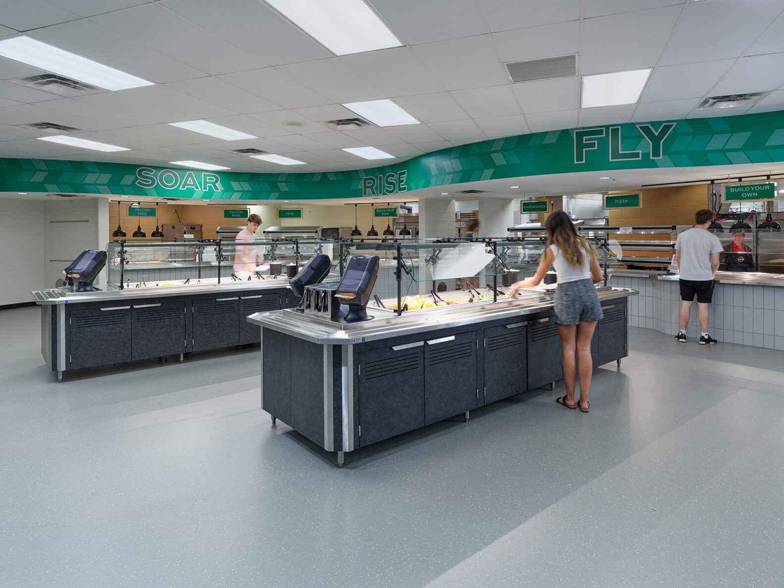 Students using the cafeteria at Staley High School, a McCownGordon Construction project.