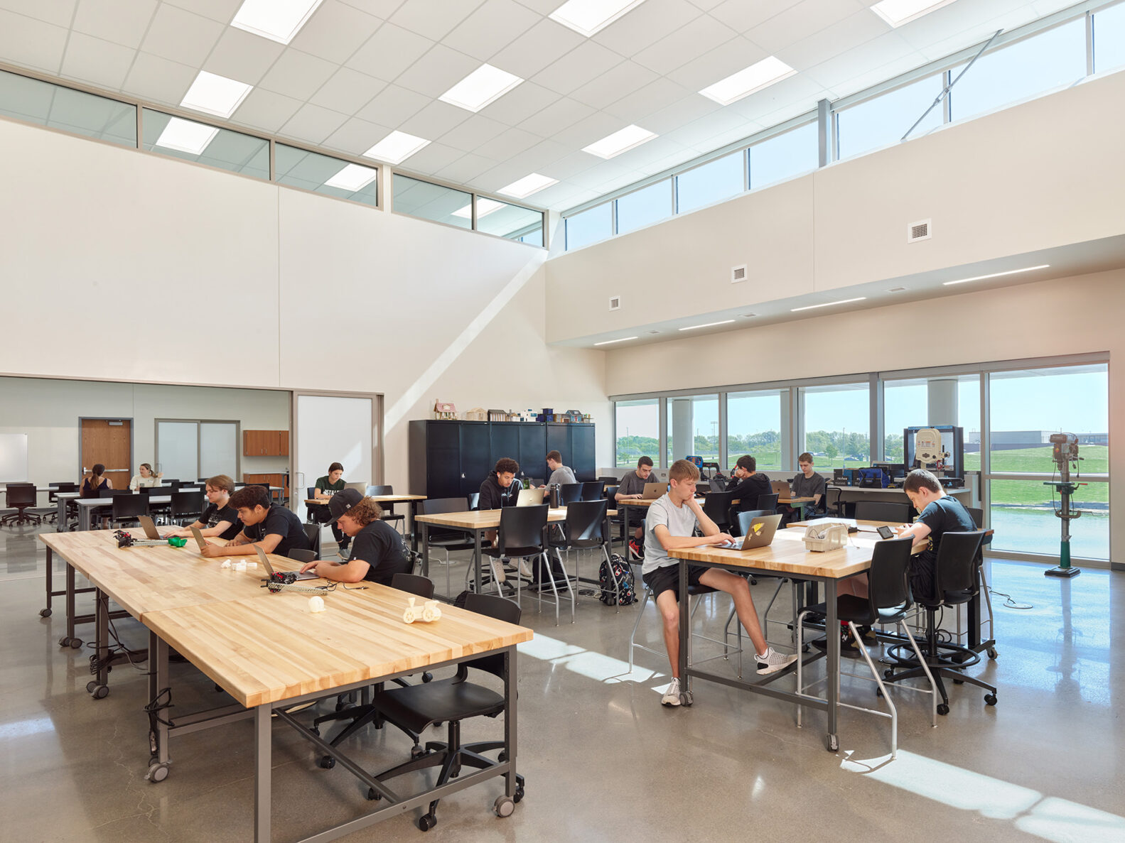 Students at Staley High School collaborating in a classroom built by McCownGordon Construction in north kansas city