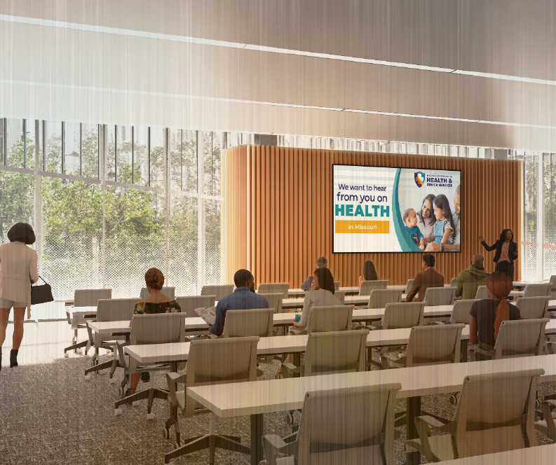 An interior rendering of a classroom space at State of Missouri Lab