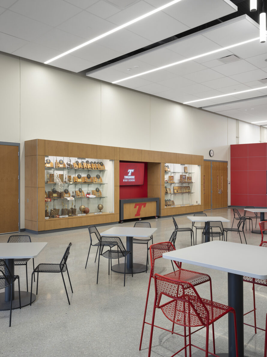 An area filled with tables at Tonganoxie High School, renovated by McCownGordon Construction