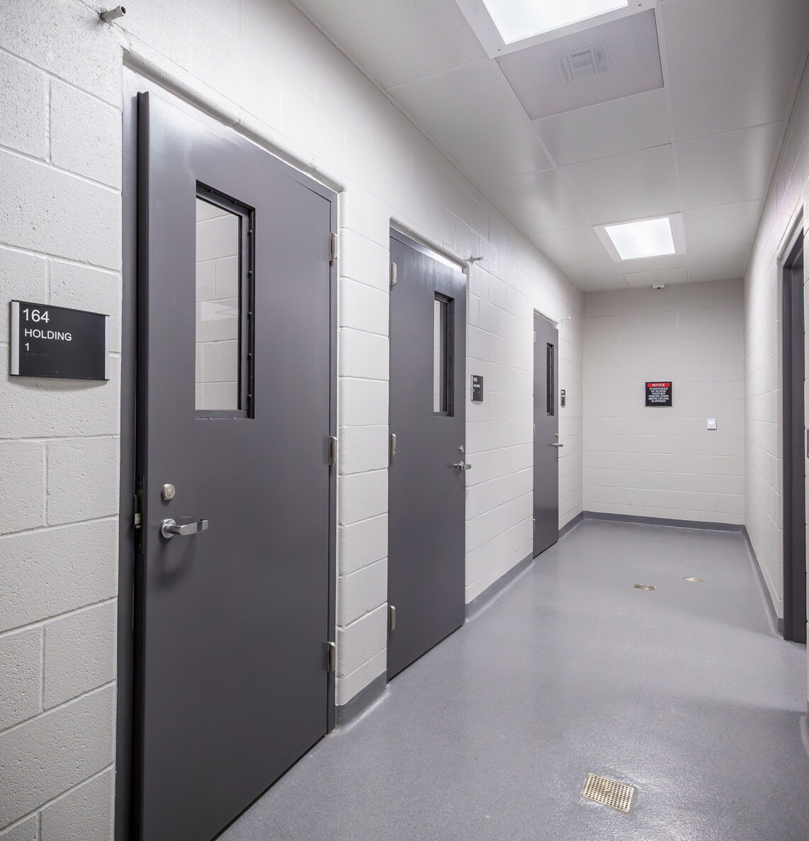 Holding cells within Wichita Patrol East Substation built by McCownGordon Construction