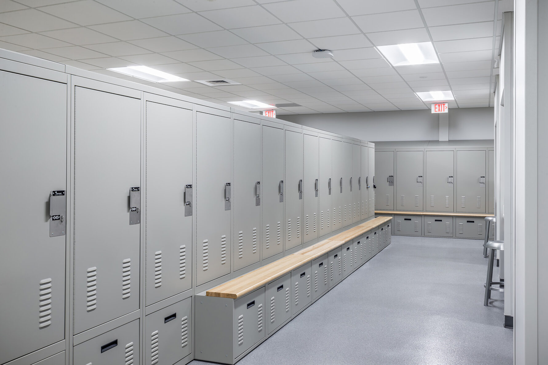 Locker rooms inside Wichita Patrol East Substation built by McCownGordon Construction.