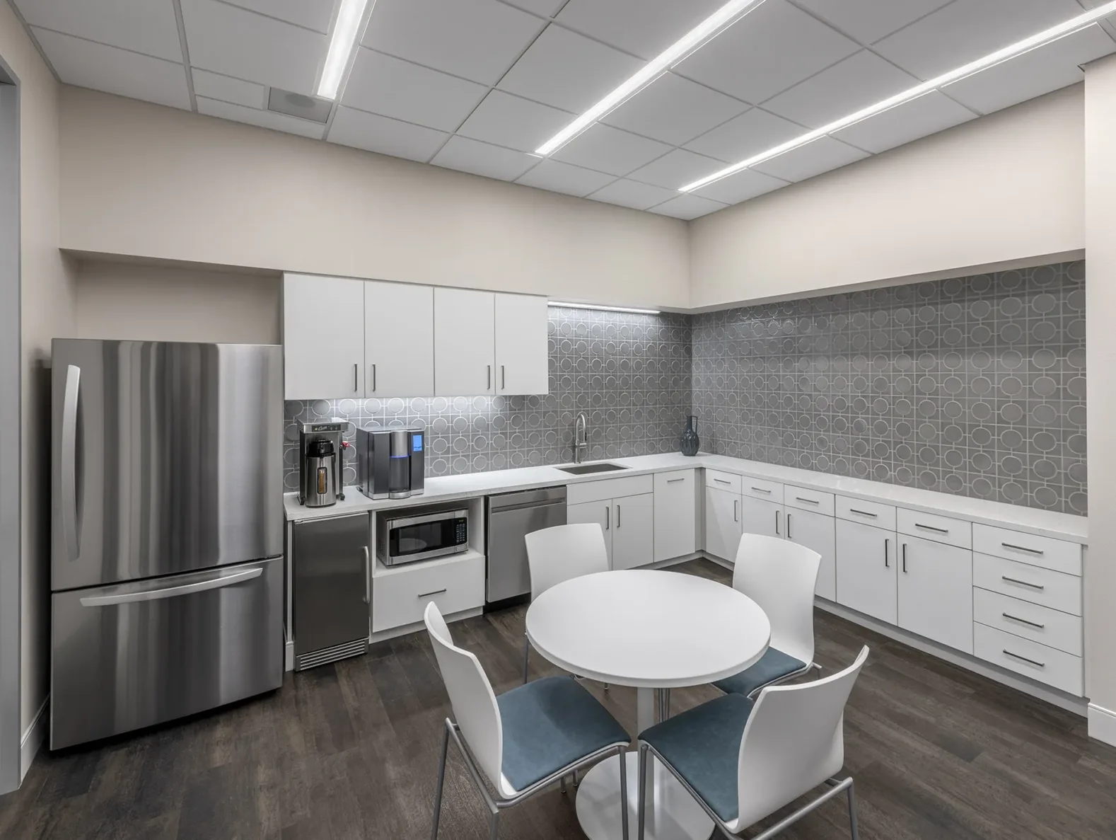 Kitchen area for associates at CrossFirst Bank in Dallas Texas