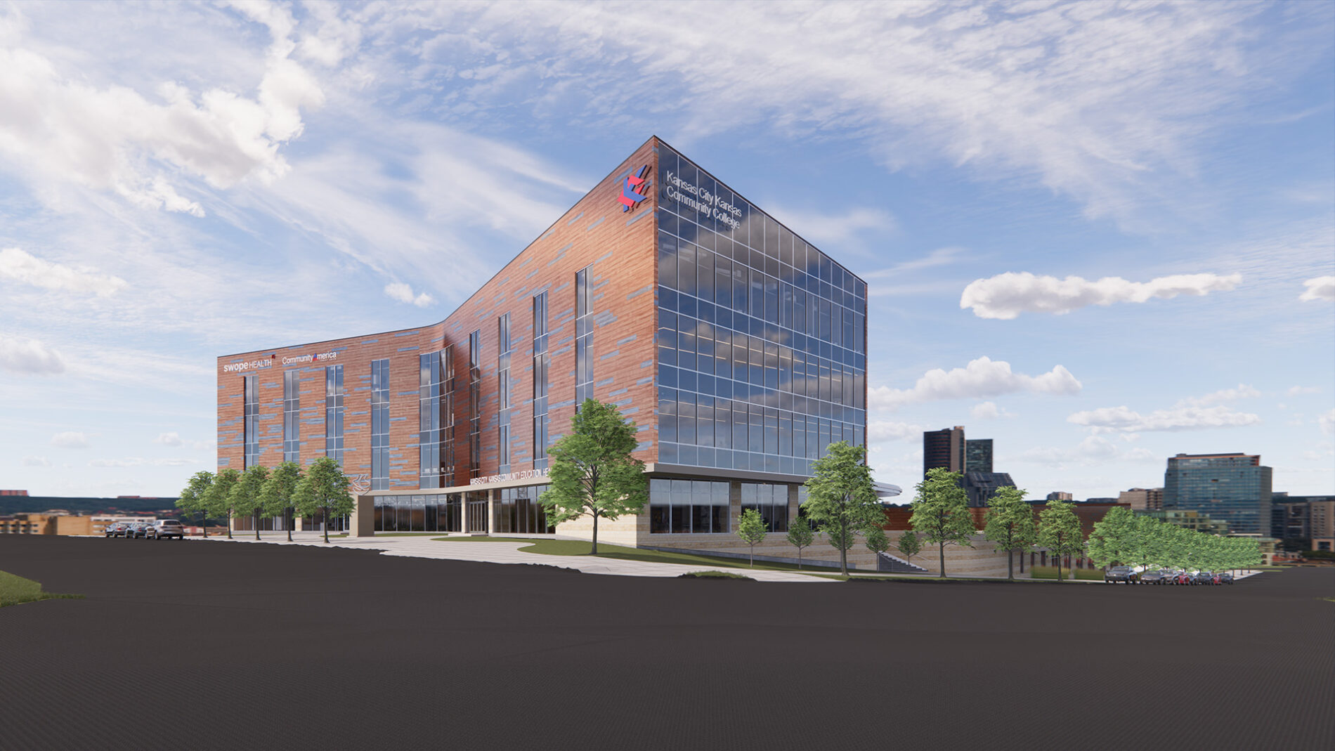 Exterior rendering of Kansas City Kansas Community College's downtown campus