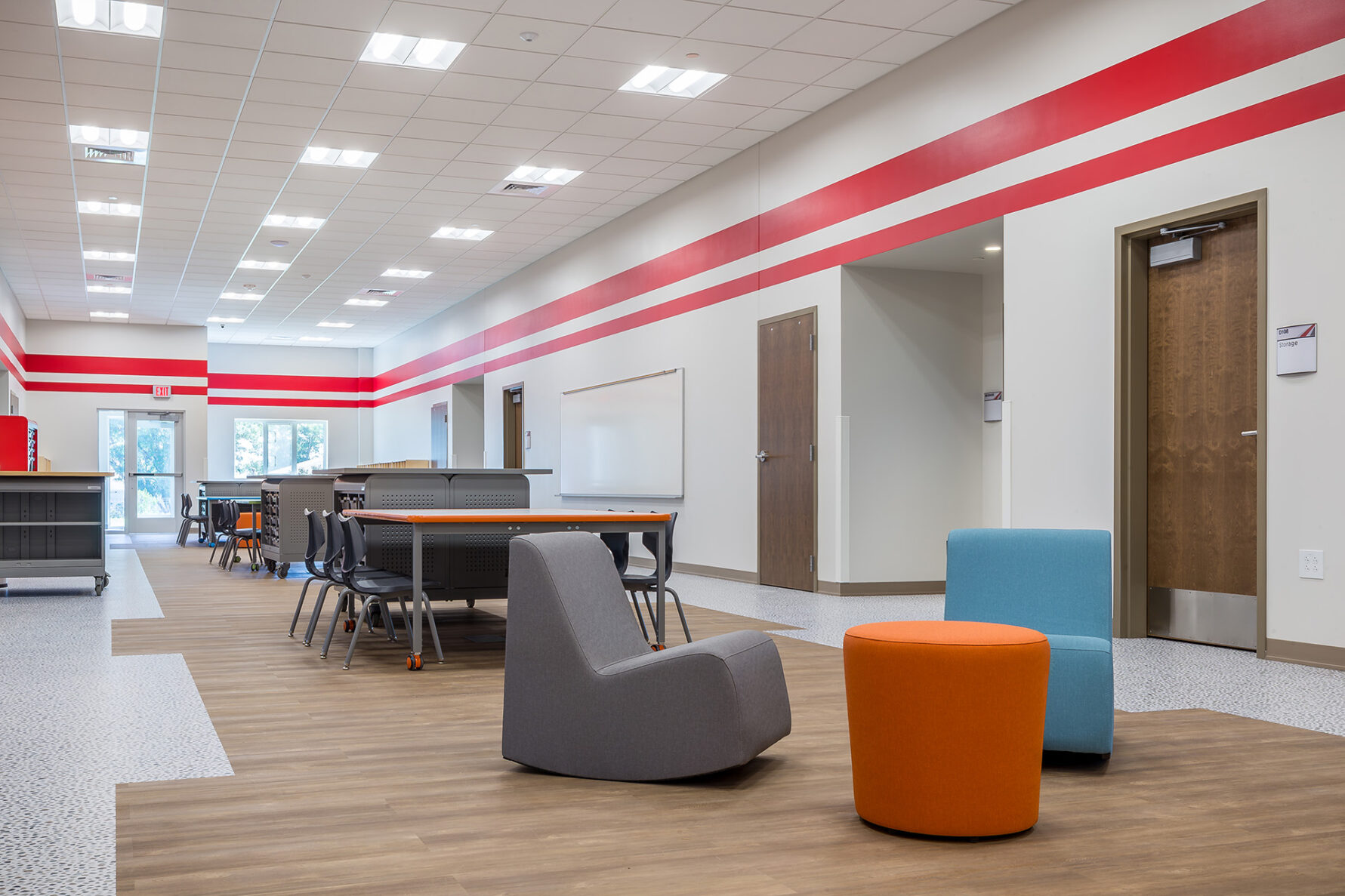 Empty collaboration areas for grade students at Logan Intergenerational Family Education Center