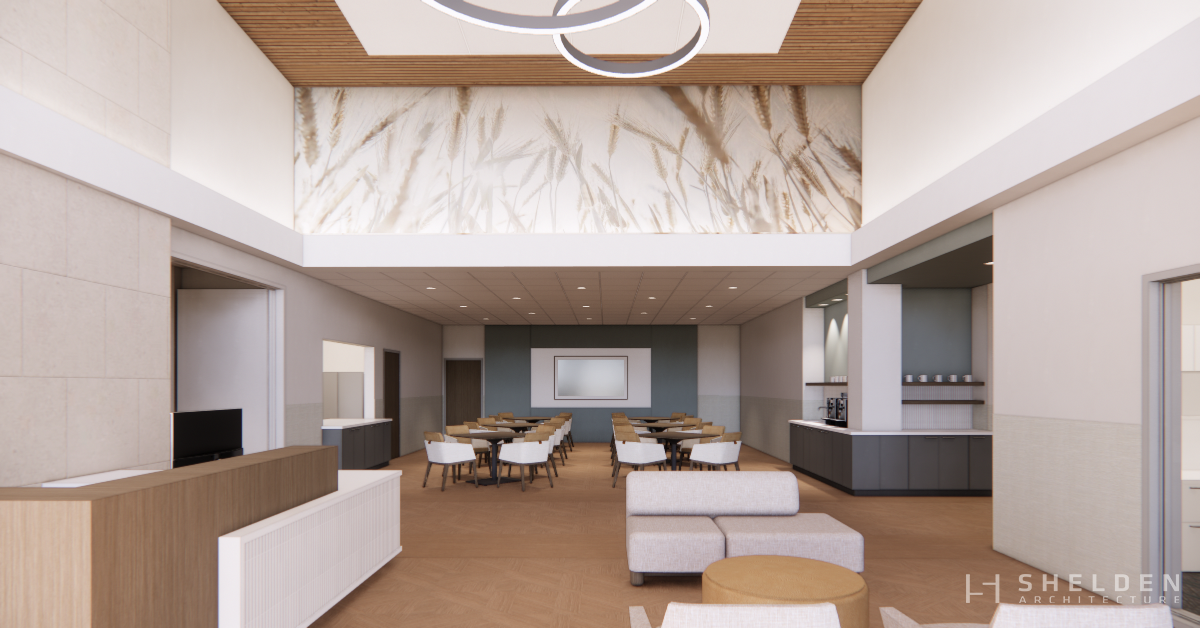 Rendering of the reception area with seating at the Park City Senior Center