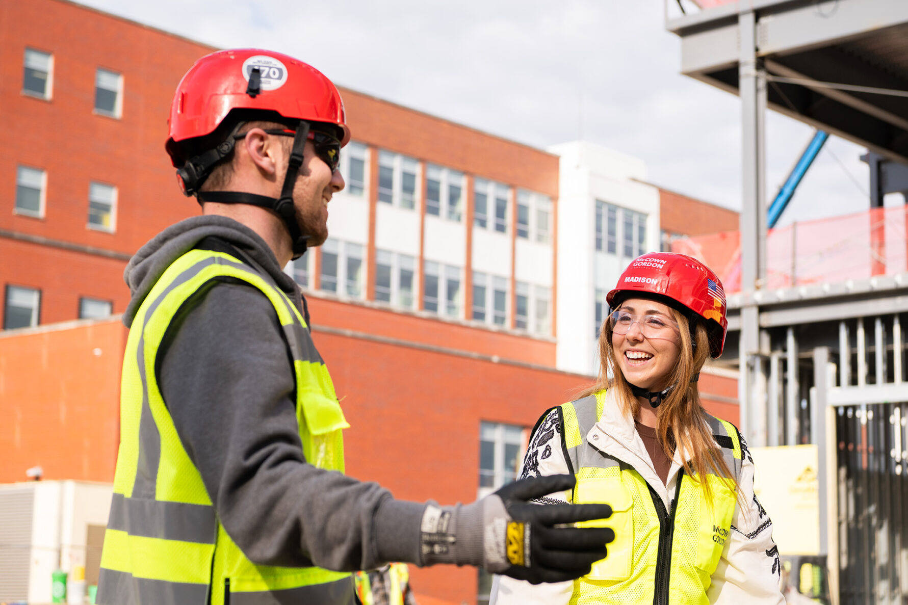 McCownGordon Construction associates on a jobsite smiling and talking