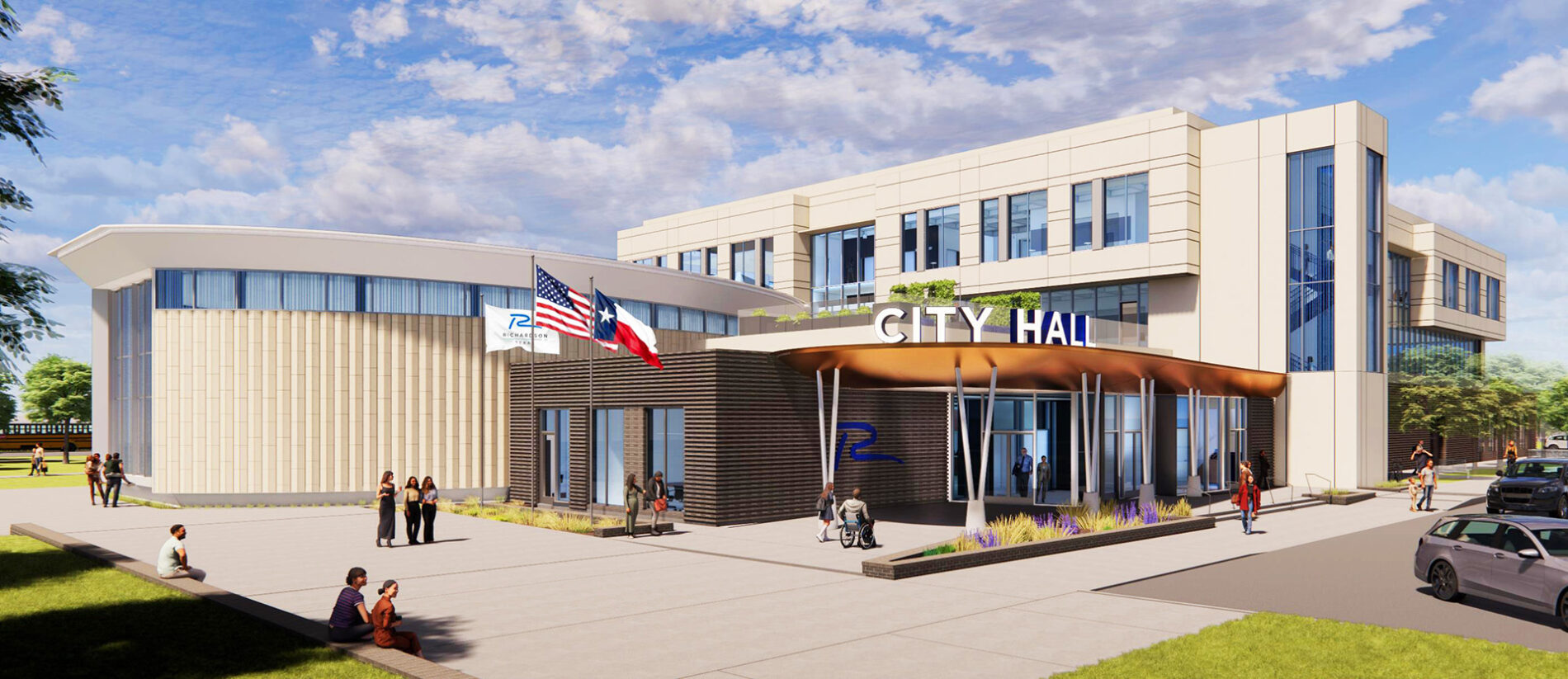 Rendering of the new city hall in Richardson, Texas, being built by McCownGordon Construction