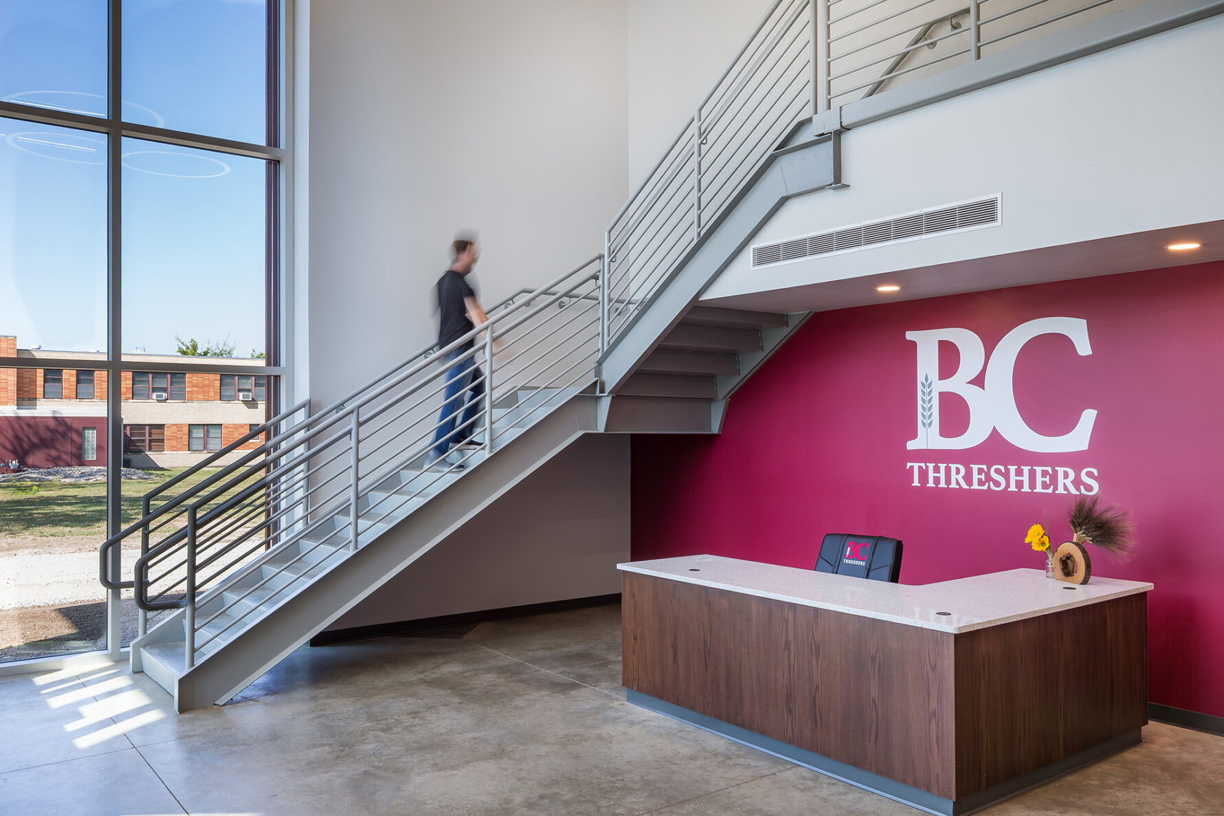Lobby area and stairwell at the Bethel College Wellness Center